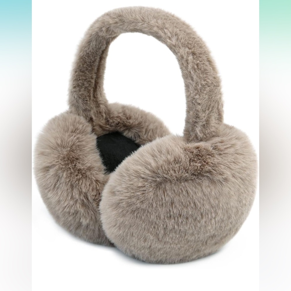 💕 Faux Fur Taupe Foldable Trendy Oversized One Size Earmuffs New - Picture 4 of 10